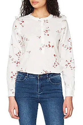 Camicia Donna Marca Ichi bianca con  fantasia floreale rossa