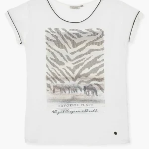 T-shirt Donna Losan Manica Corta Stampa Animali e Borchie Nere 012-1028AL