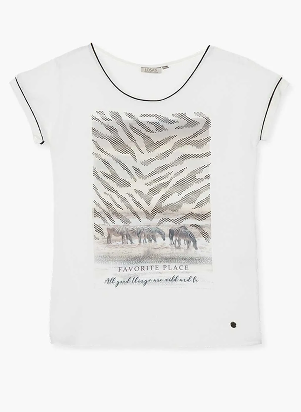 T-shirt Donna Losan Manica Corta Stampa Animali e Borchie Nere 012-1028AL - immagine 2