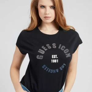 Maglietta Guess donna con scritte frontali brillantinate