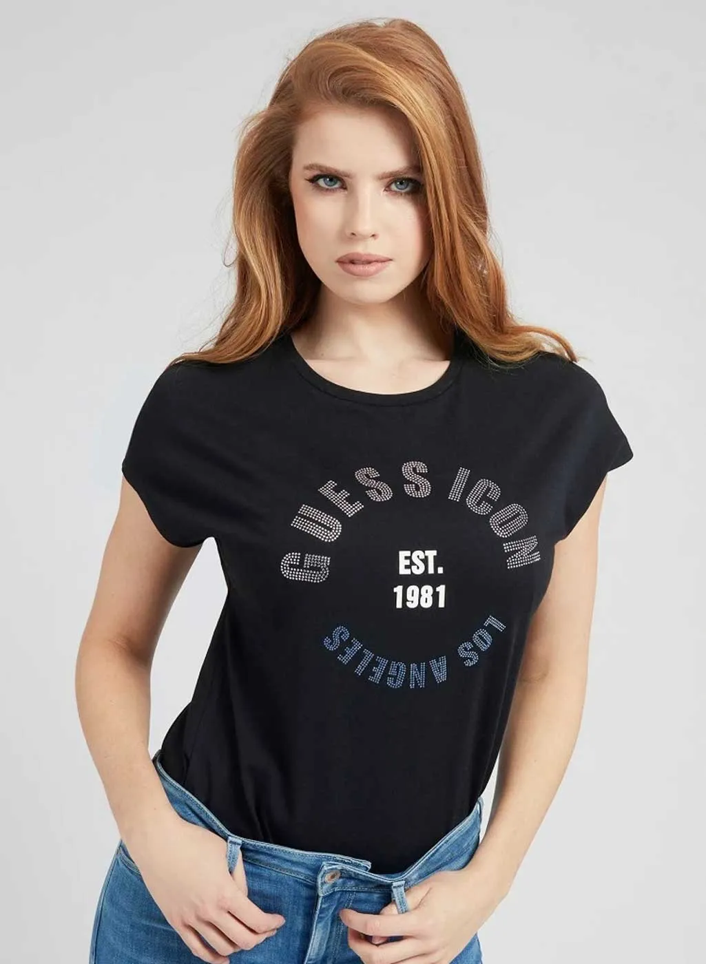 Maglietta Guess donna con scritte frontali brillantinate - immagine 2