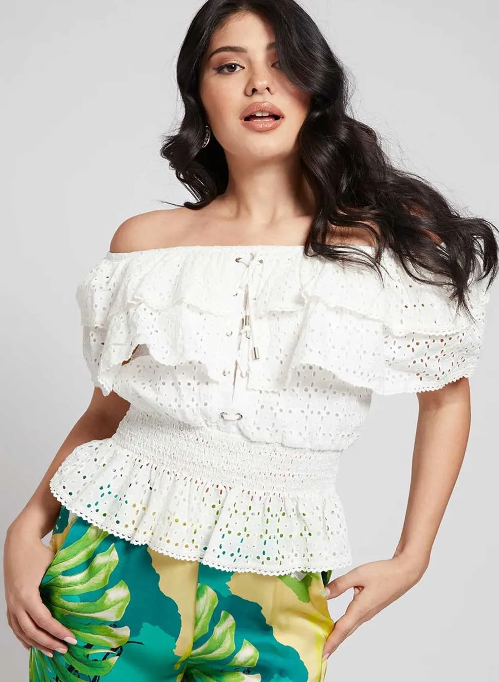 Guess top donna bianco intrecciato sul davanti. - immagine 3