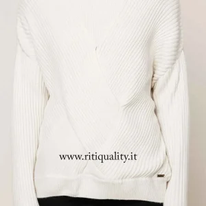 Maglione donna ad incrocio panna PL701090 LOUISE