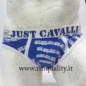 Slip Just Cavalli blu con bordo bianco