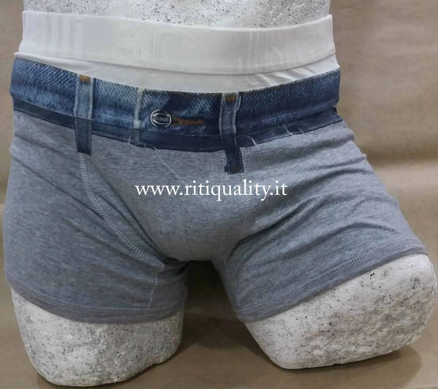 Cavalli Boxer articolo B551 grigio con doppio bordo e dettaglio in jeans - immagine 2