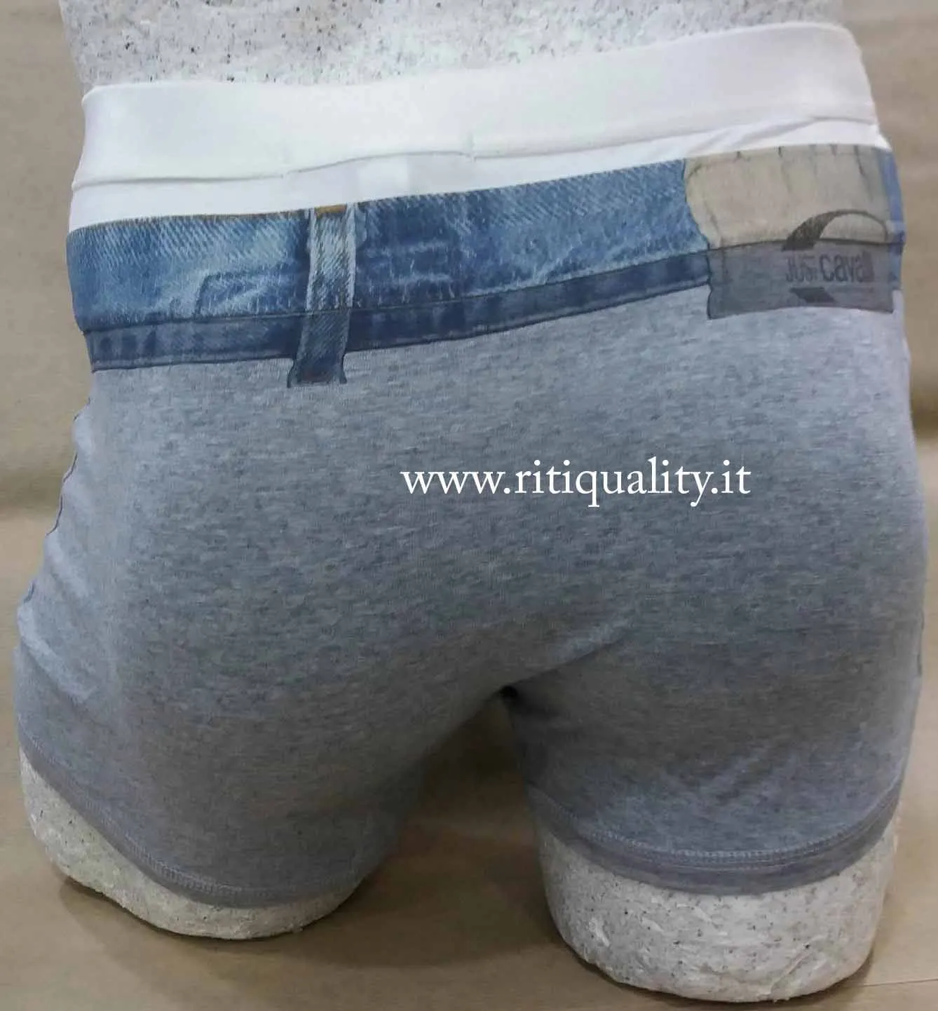 Cavalli Boxer articolo B551 grigio con doppio bordo e dettaglio in jeans - immagine 3