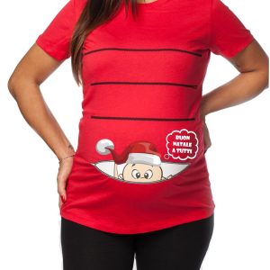 Tshirt Lunga da Donna Ideale per il Premaman – Bimbo Buon Natale a Tutti – Maglietta Premaman Divertente – Regalo Natale Futura Mamma – Idea Regalo per Futura Mamma